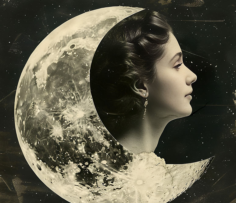 salt+cave+angel+circle+breathe collage of a woman's face emerging from a half moon