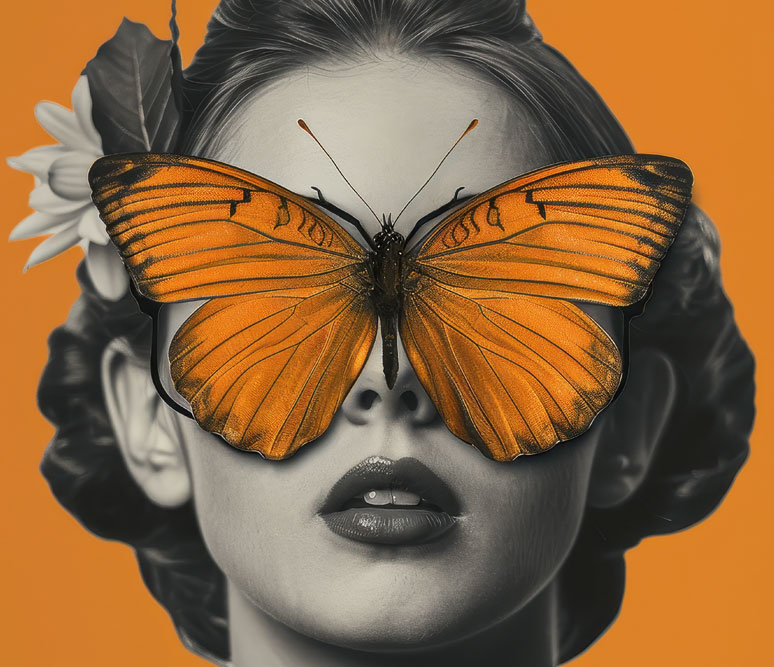 girl with butterfly over her face