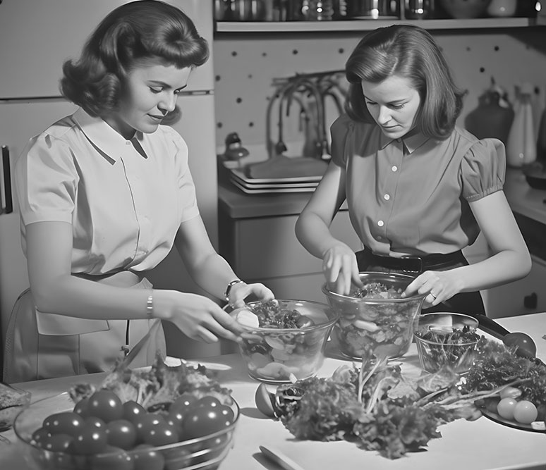 vintage women in the kitchen cooking